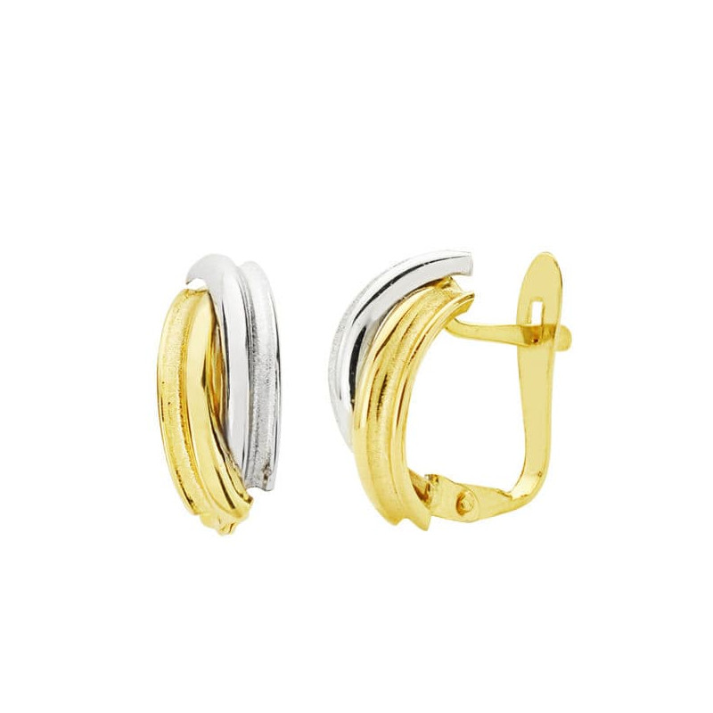 18K PENDIENTES ORO BICOLOR BANDAS 13X5 MM CIERRE CATALAN