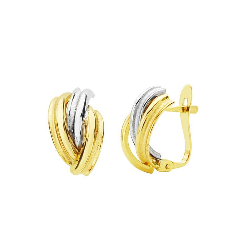 18K PENDIENTES ORO BICOLOR BANDAS 13X8 MM CIERRE CATALAN