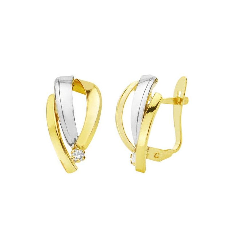 18K PENDIENTES ORO BICOLOR BANDAS 15X8 MM CIERRE CATALAN