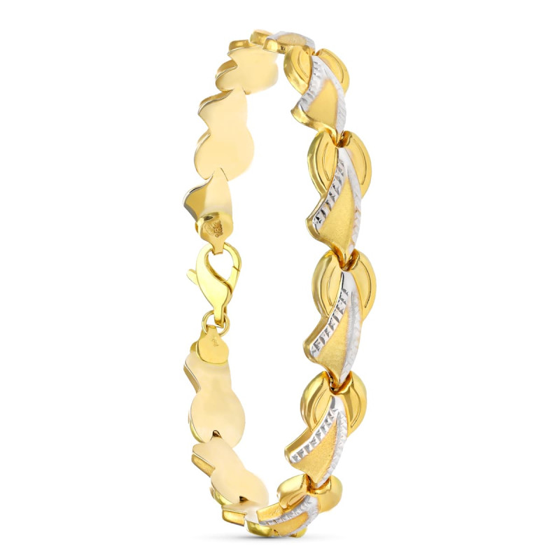 18K PULSERA BICOLOR ESTAMPACION MATE Y BRILLO 19CM