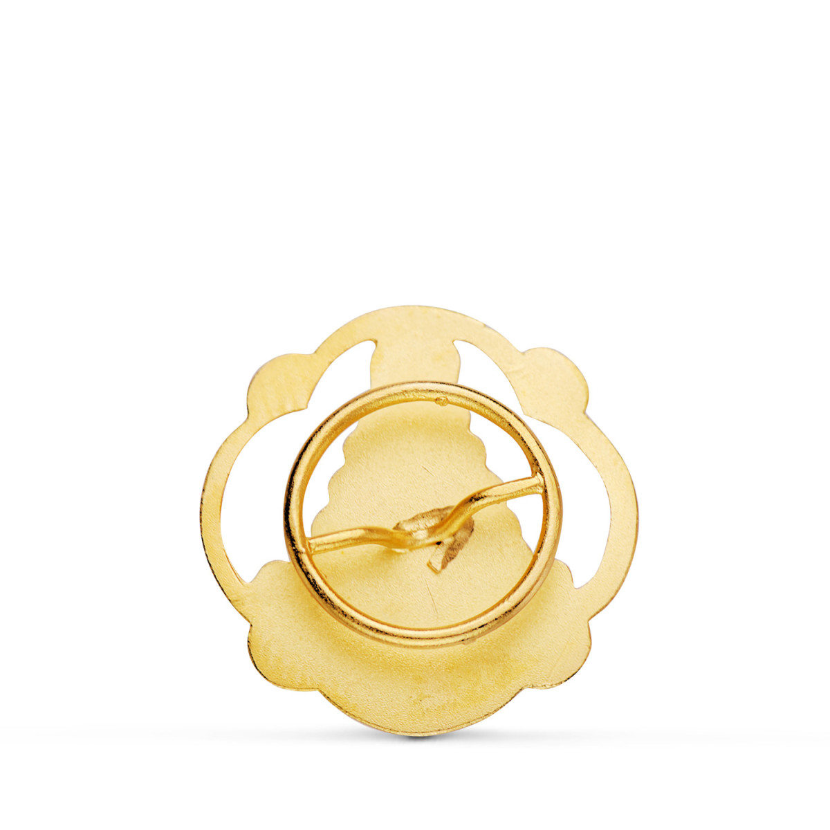18K INSIGNIA SOLAPA ORO AMARILLO VIRGEN DEL ROCIO TALLADA 20X20 MM