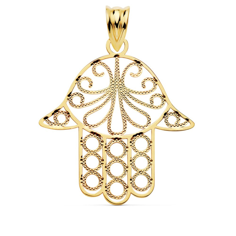 18K COLGANTE AMULETO MANO DE FATIMA ORO AMARILLO 24X19 MM