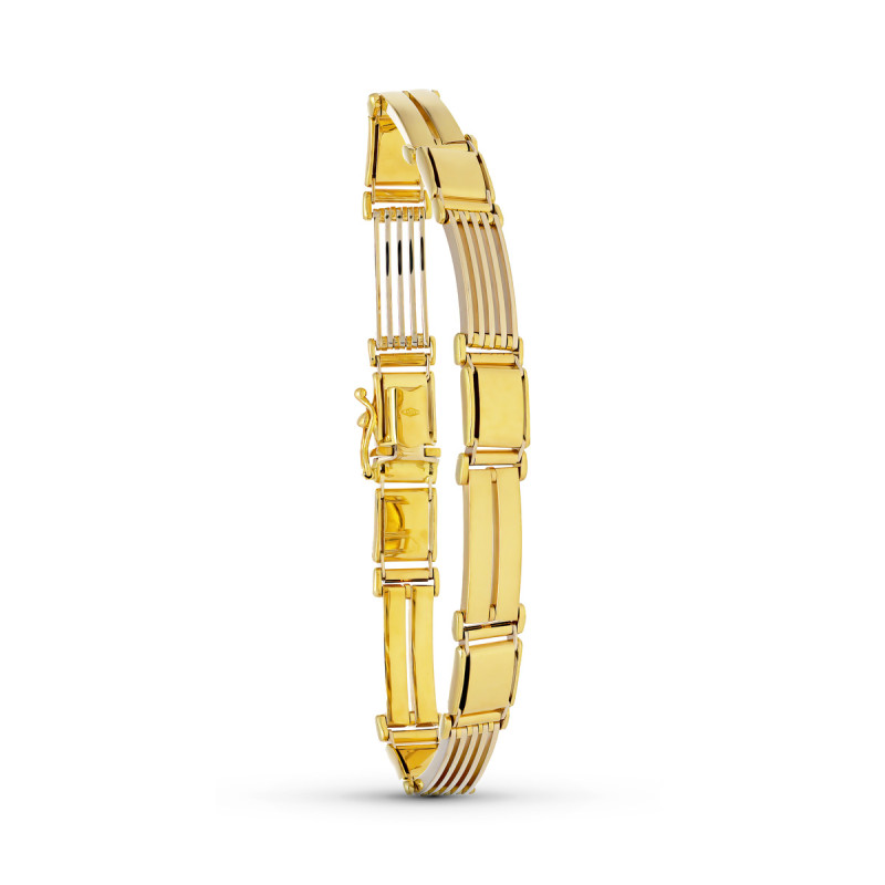 18K PULSERA ORO AMARILLO CABALLERO MATE BRILLO 20CM ANCHO 8 MM
