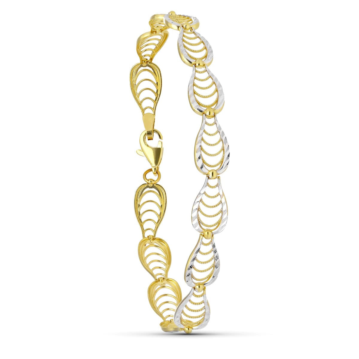 18K PULSERA ORO BICOLOR CALADA 19CM ANCHO 8 MM