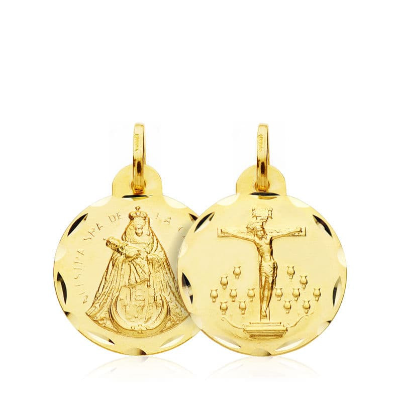 18K ESCAPULARIO ORO AMARILLO CRISTO DE LA LAGUNA VIRGEN DE LA CANDELARIA 16 MM