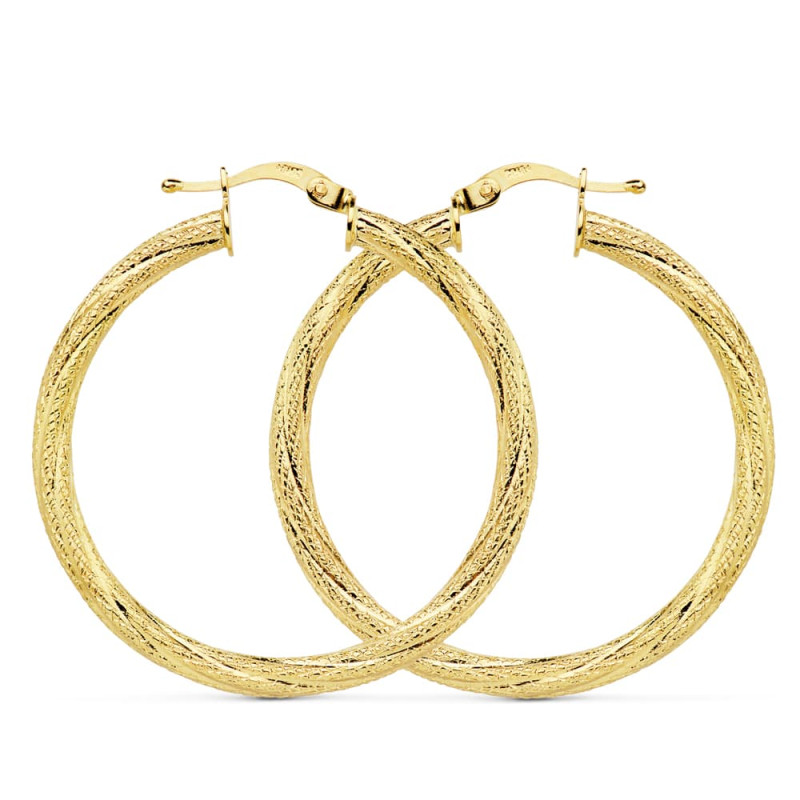 18K AROS ORO AMARILLO HUECOS GRANILLADOS 32X3 MM