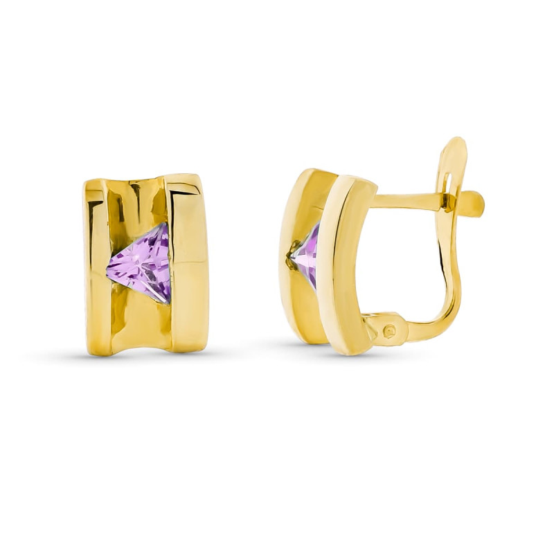 18K PENDIENTES ORO AMARILLO PIEDRA AMATISTA 10X7 MM CIERRE CATALÁN