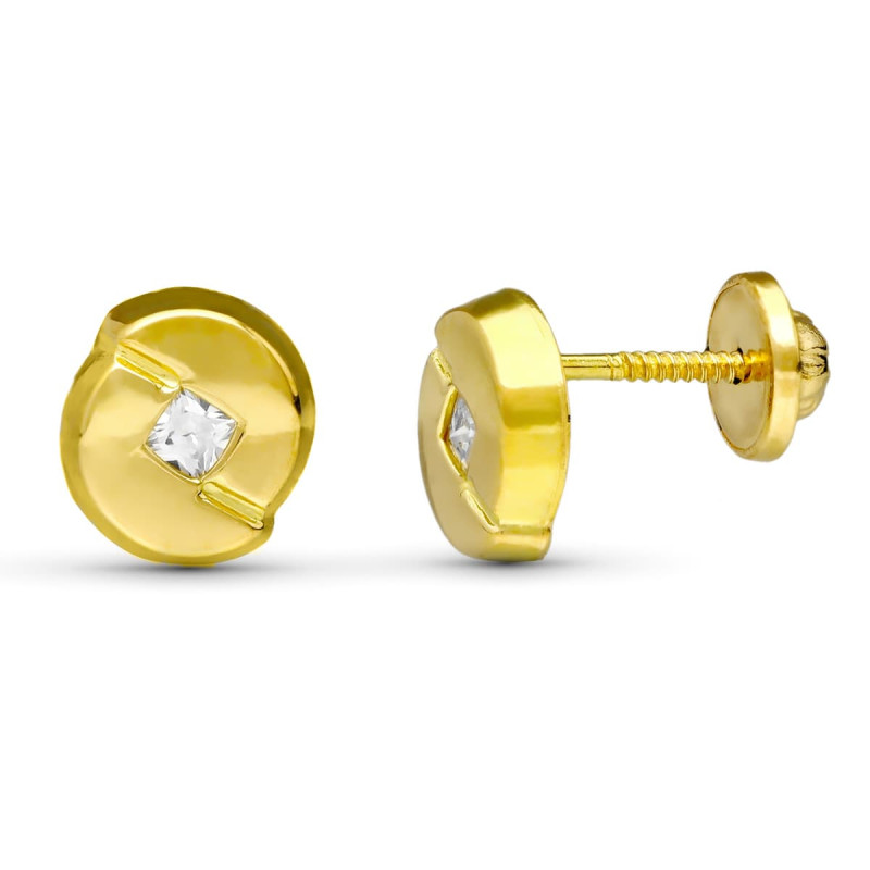 18K PENDIENTES ORO AMARILLO CHATON  CIRCONITA 7X6 MM CIERRE TUERCA