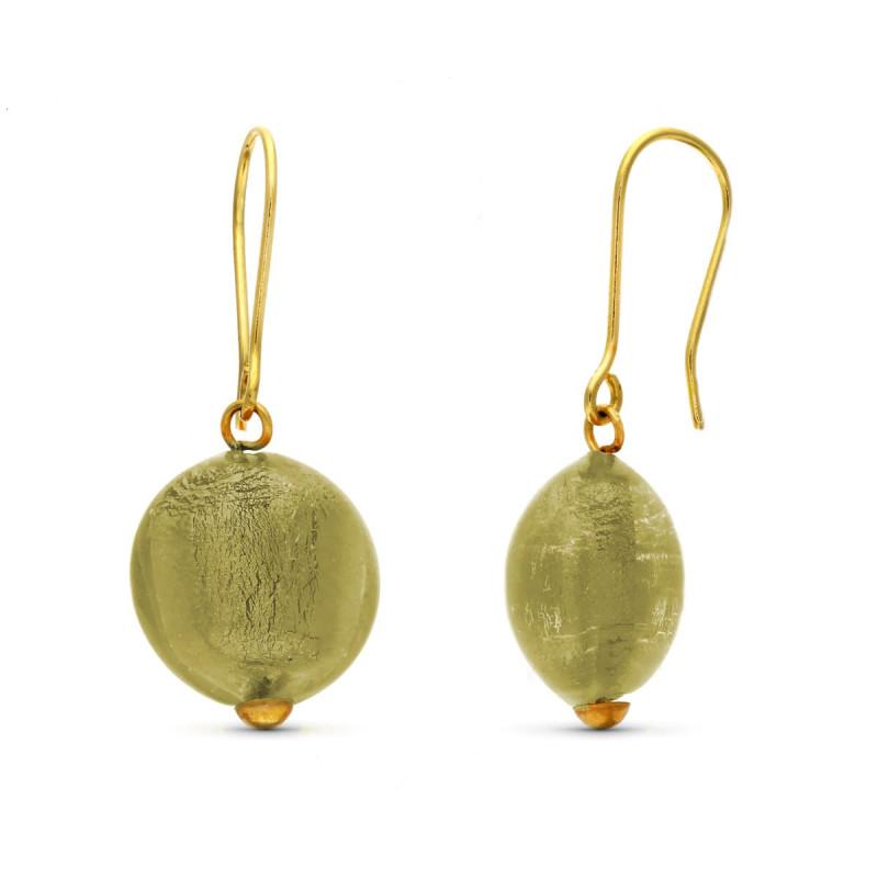 18K PENDIENTES ORO AMARILLO CRISTAL MURANO VERDE 33X14 MM CIERRE GANCHO