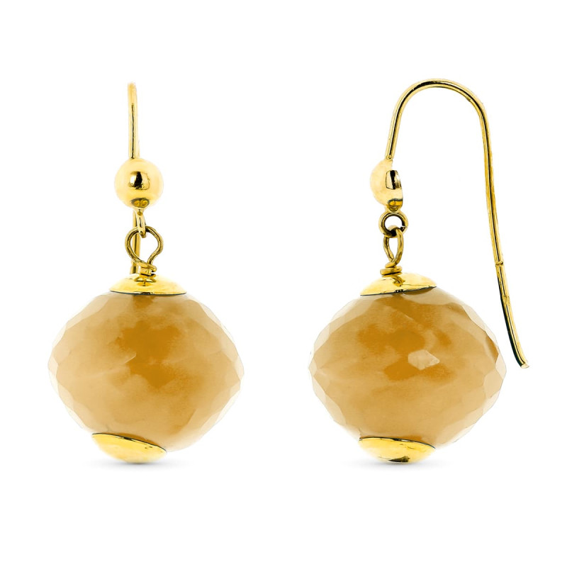 18K PENDIENTES ORO AMARILLO LARGOS PIEDRA COLOR AMARILLO 28X15 MM CIERRE GANCHO