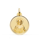 18K MEDALLA ORO AMARILLO CRISTO SAGRADO CORAZON DE JESUS BISEL 24 MM