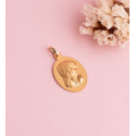 18K MEDALLA ORO AMARILLO VIRGEN NIÑA OVAL LISA MATIZADA. MEDIDA: 23 X 15 MM