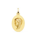 18K MEDALLA ORO AMARILLO VIRGEN NIÑA OVAL LISA MATIZADA. MEDIDA: 23 X 15 MM
