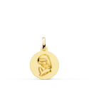 18K MEDALLA ORO AMARILLO VIRGEN NIÑA REDONDA LISA MATIZADA. MEDIDA: 14 MM