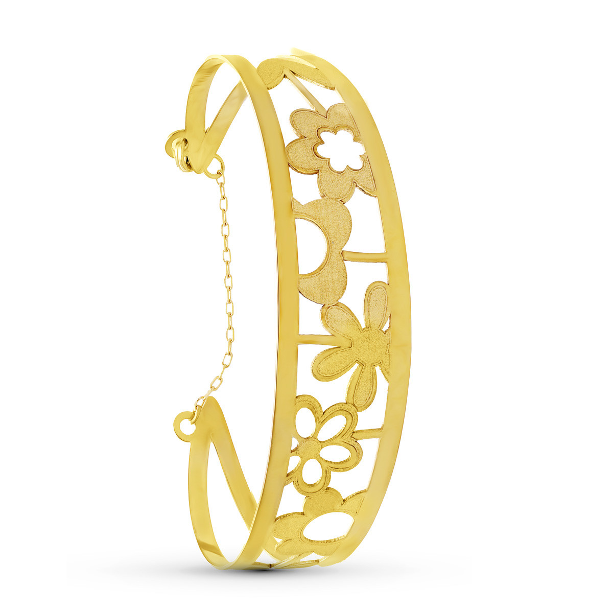 18K PULSERA ORO AMARILLO RIGIDA FLORES LASER