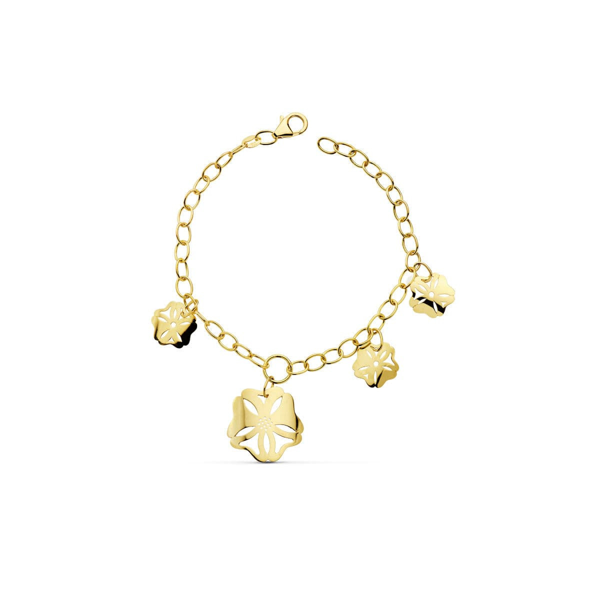 18K PULSERA CADENA Y FLOR ORO AMARILLO 18CM