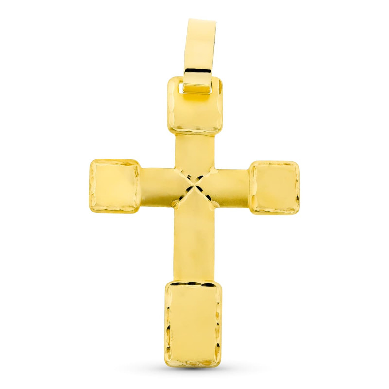 18K CRUZ ORO AMARILLO TALLADA 44X30 MM
