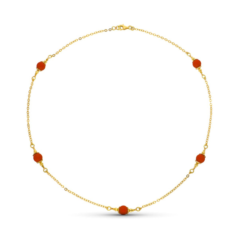18K GARGANTILLA ORO AMARILLO Y CORALINA 7 MM LONGITUD 50CM