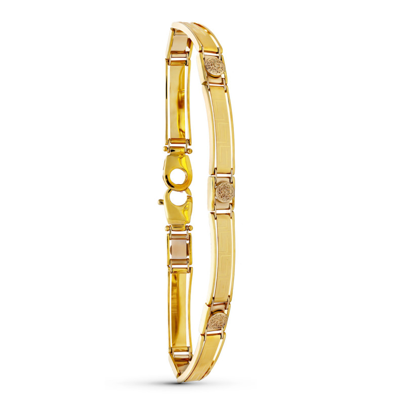 18K PULSERA ORO BICOLOR CABALLERO GRECA 19CM ANCHO 8 MM