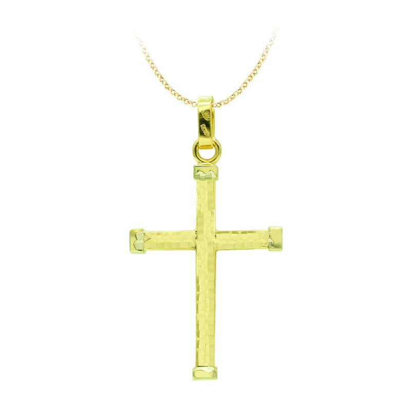 18K CRUZ ORO AMARILLO HUECA BICOLOR 39X24 MM
