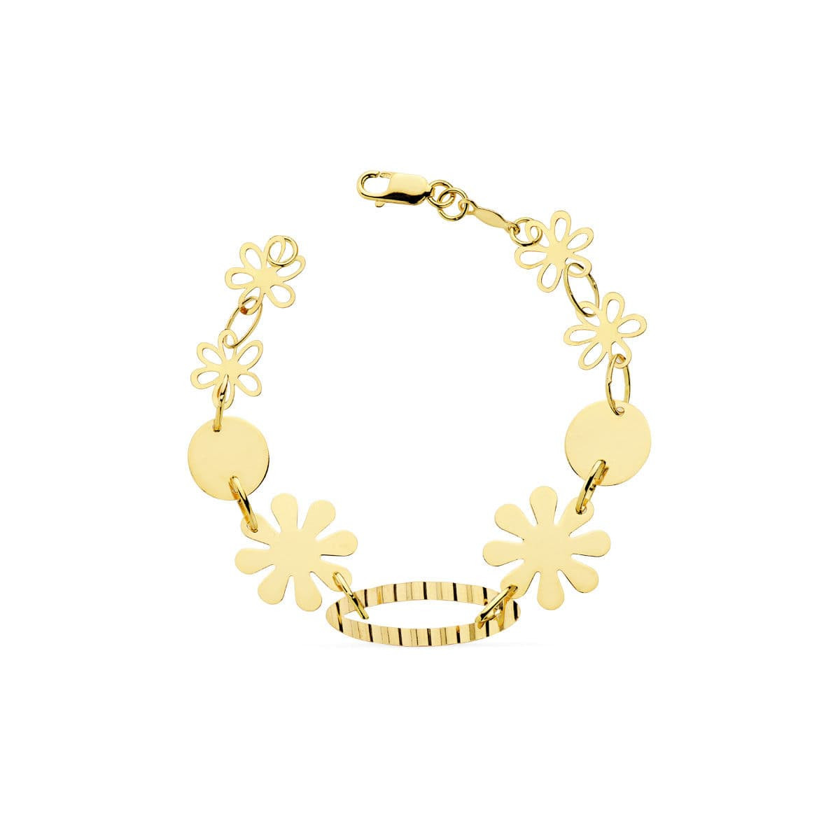 18K PULSERA ORO AMARILLO FLORES CHAPITAS 20CM