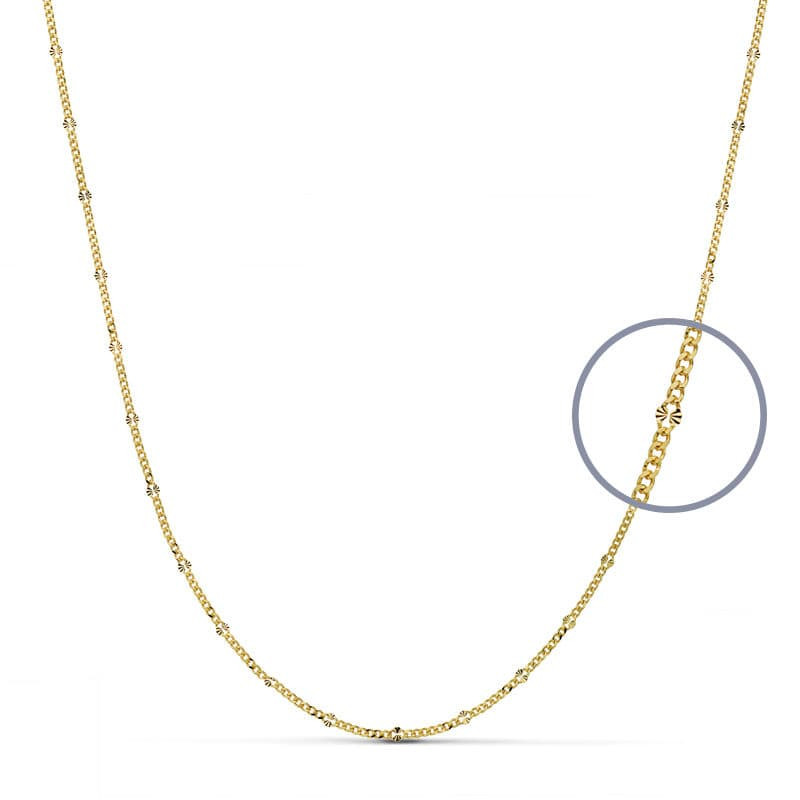 18K CADENA ORO AMARILLO MACIZA DIAMANTADA 50CM 1.5 MM