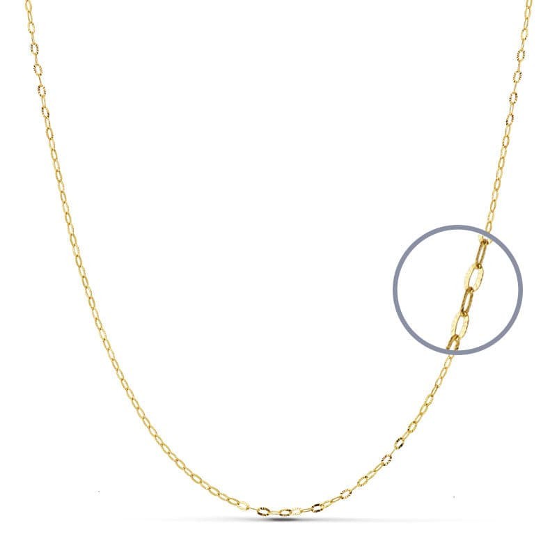 18K CADENA ORO AMARILLO ESLABONES OVALES TALLADOS. ANCHO: 1MM LARGO: 45CM