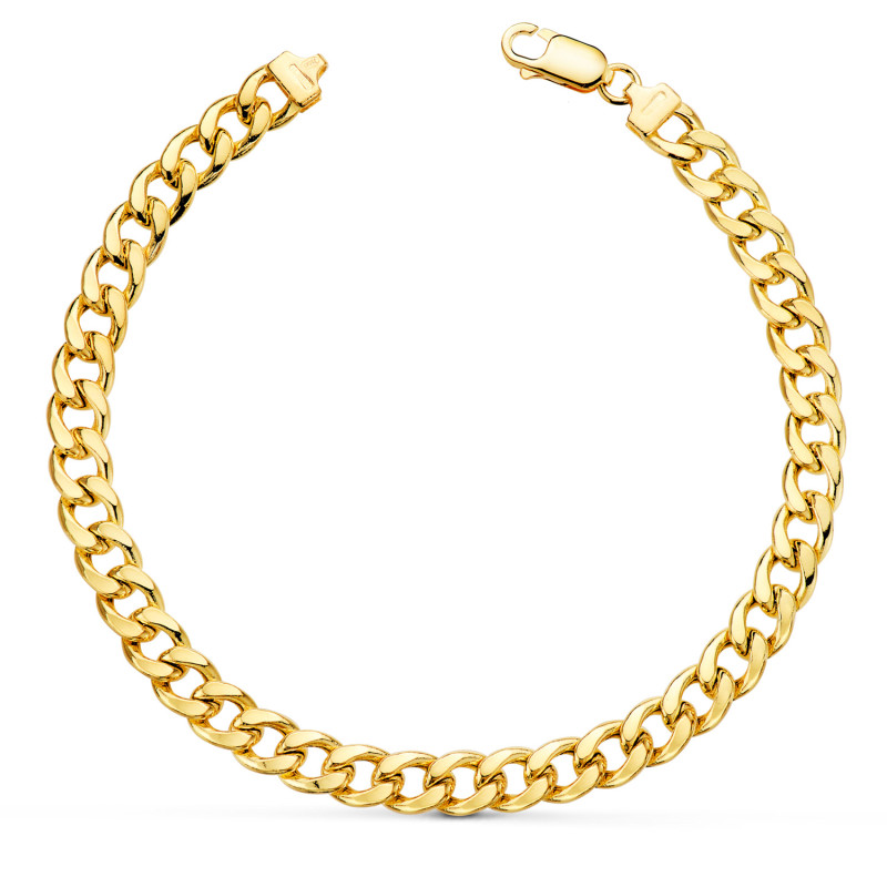 18K PULSERA ORO AMARILLO BARBADA HUECA ANCHO: 6MM LARGO: 20CM