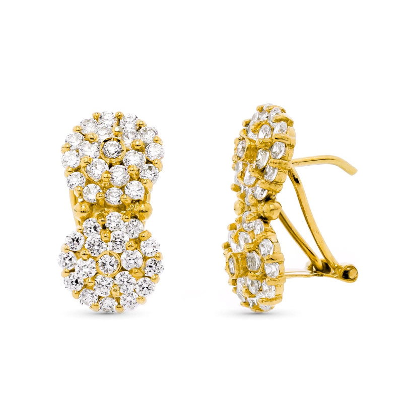 18K PENDIENTES ORO AMARILLO TU Y YO CUAJOS CIRCONITA 20X10 MM CIERRE OMEGA