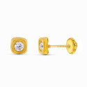 18K PENDIENTES ORO AMARILLO CIRCONITA 5X5 MM CIERRE TUERCA