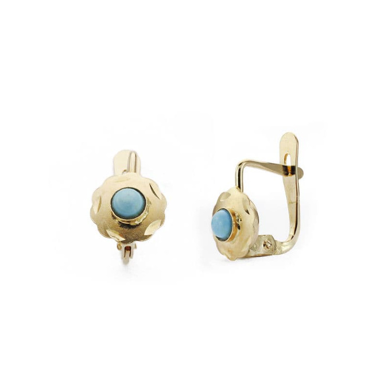 18K PENDIENTES ORO AMARILLO CUBANAS TURQUESA 6X6 MM CIERRE CATALAN