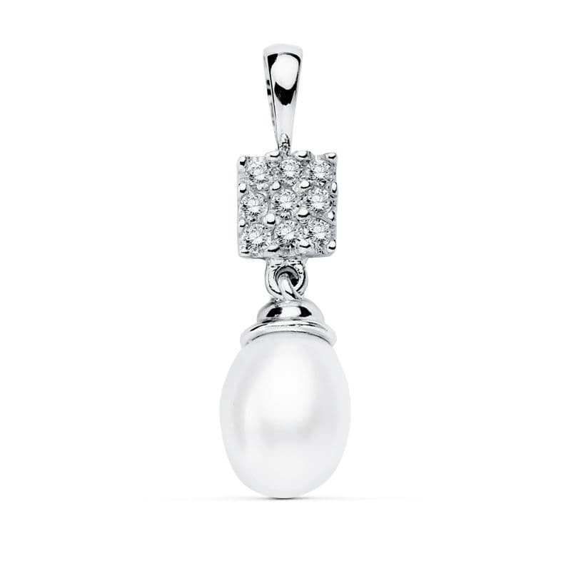 18K COLGANTE ORO BLANCO CUAJO Y PERLA 22X8 MM