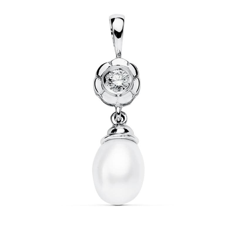 18K COLGANTE ORO BLANCO CHATON Y PERLA 22X8 MM