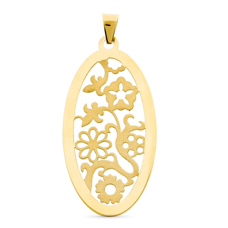 18K COLGANTE ORO AMARILLO OVAL CALADO MATE Y BRILLO