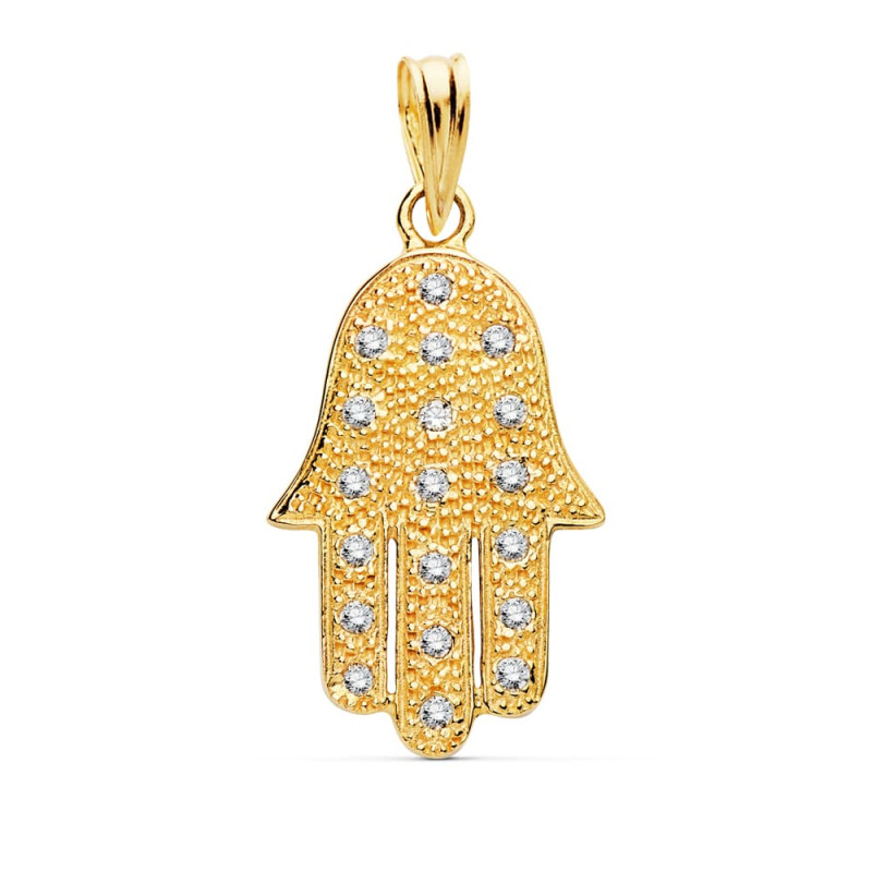 18K COLGANTE AMULETO ORO AMARILLO MANO DE FATIMA 22X15 MM