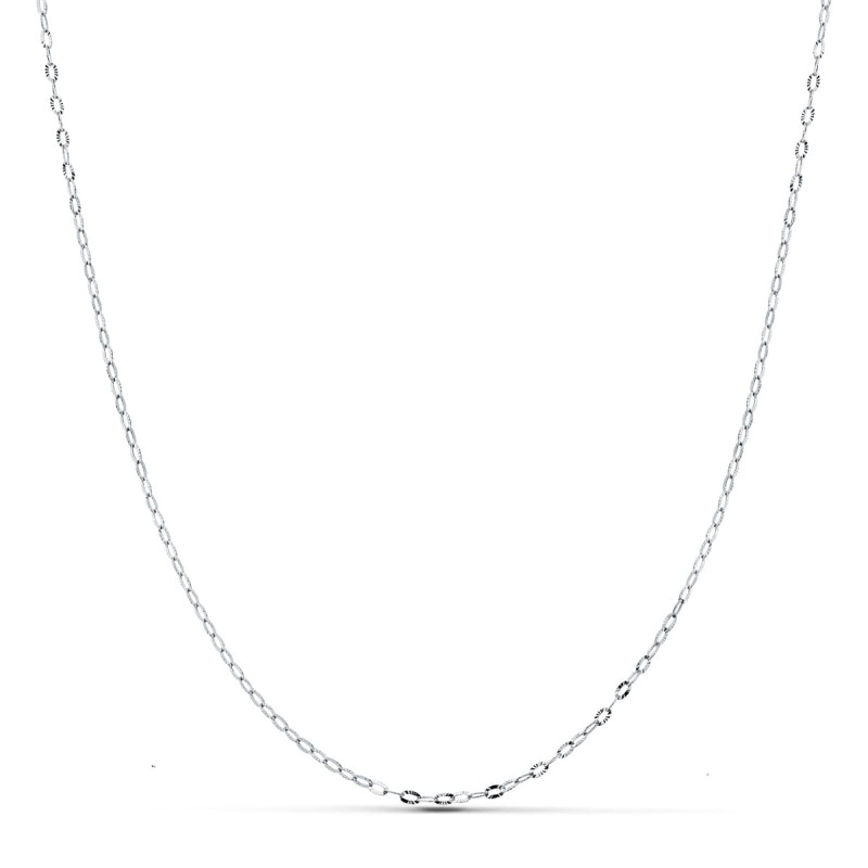 18K CADENA MACIZA ORO BLANCO ESLABONES TALLADOS 1 MM 45CM