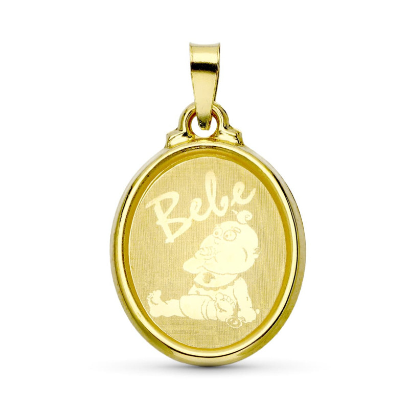 18K COLGANTE ORO AMARILLO LASER OVAL BEBE 22X15 MM