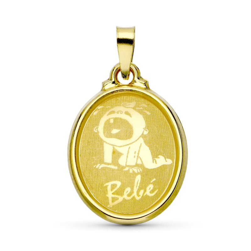 18K COLGANTE ORO AMARILLO LASER OVAL BEBE 22X15 MM