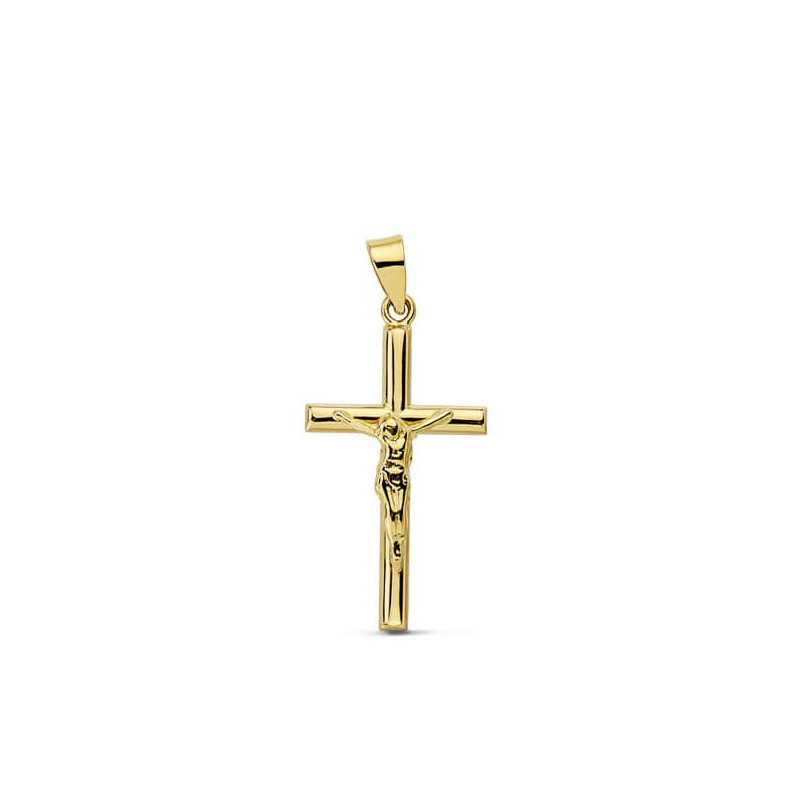 18K CRUZ ORO AMARILLO CON CRISTO REDONDA 21X13 MM