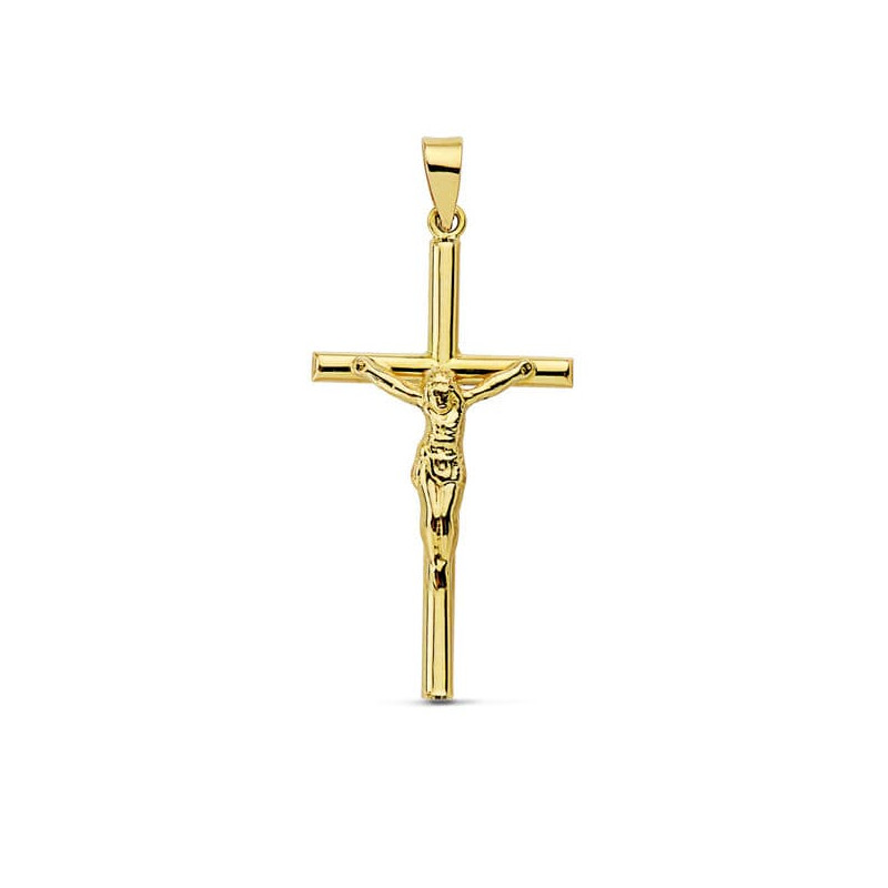 18K CRUZ ORO AMARILLO CON CRISTO HUECA 32X16 MM