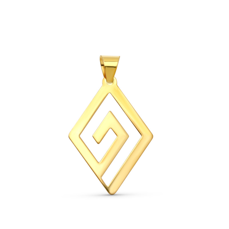 18K COLGANTE ORO AMARILLO ROMBO CORDON CAUCHO 44 CM