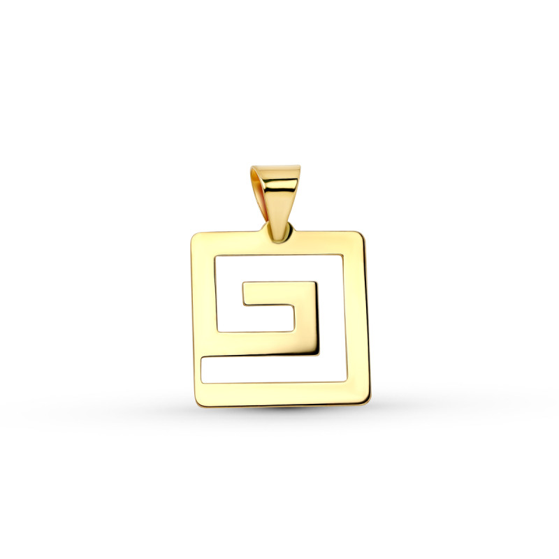 18K COLGANTE ORO AMARILLO CUADRADO CORDON CAUCHO 45CM