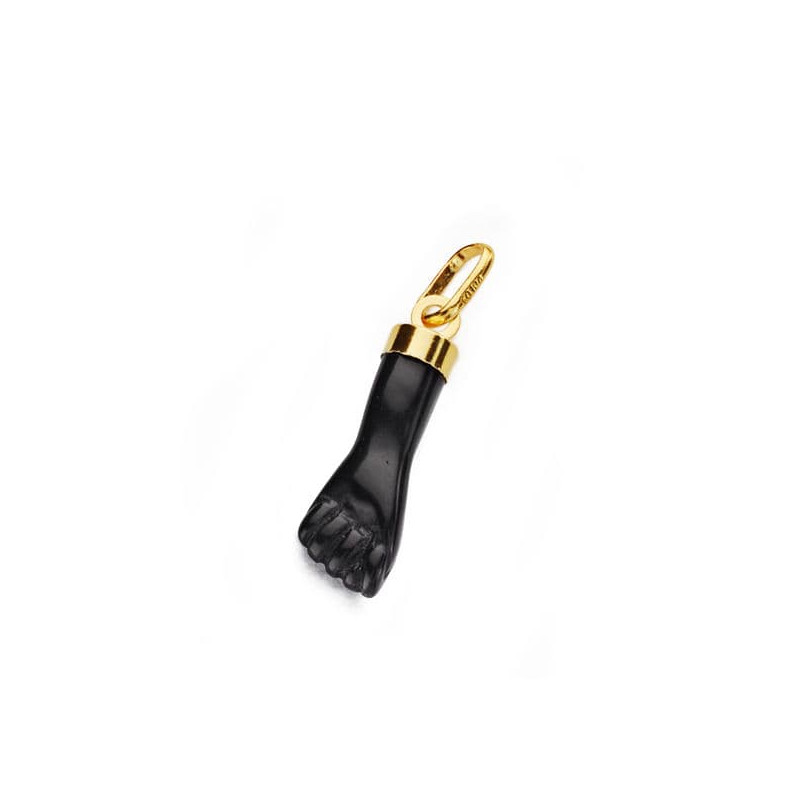 18K COLGANTE ORO AMARILLO HIGA PUÑO MANO MEDIANA NEGRA 19X6 MM