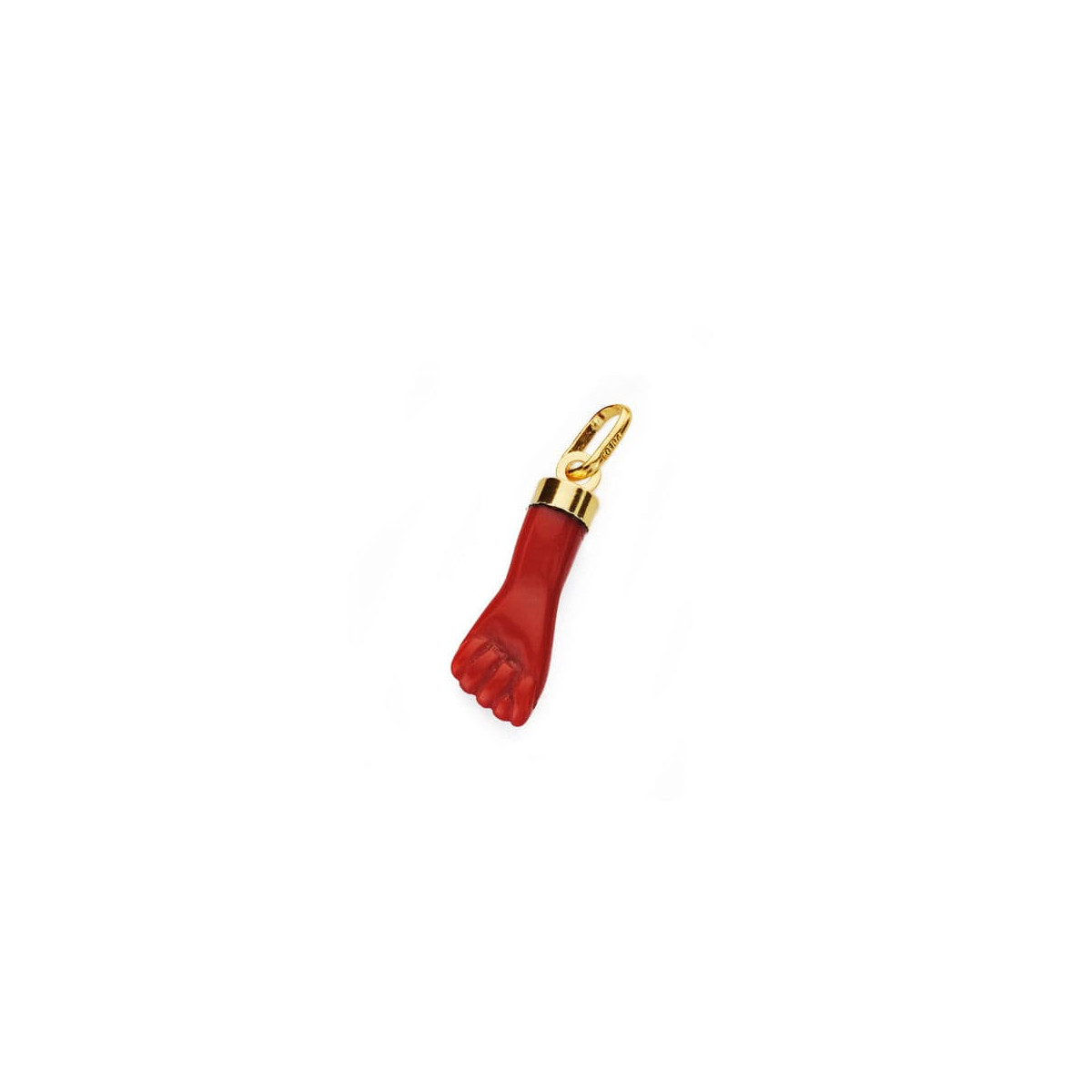 18K COLGANTE AMULETO ORO AMARILLO HIGA PUÑO MANO MEDIANA ROJA 19X6 MM