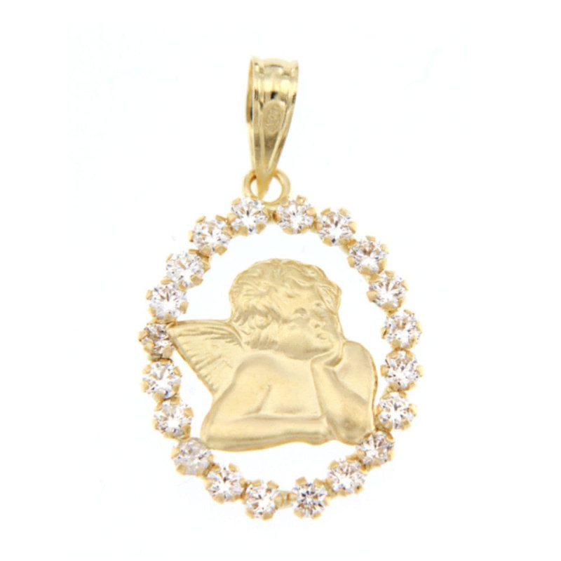 18K COLGANTE ORO AMARILLO ANGELITO CIRCONITA 19X15 MM