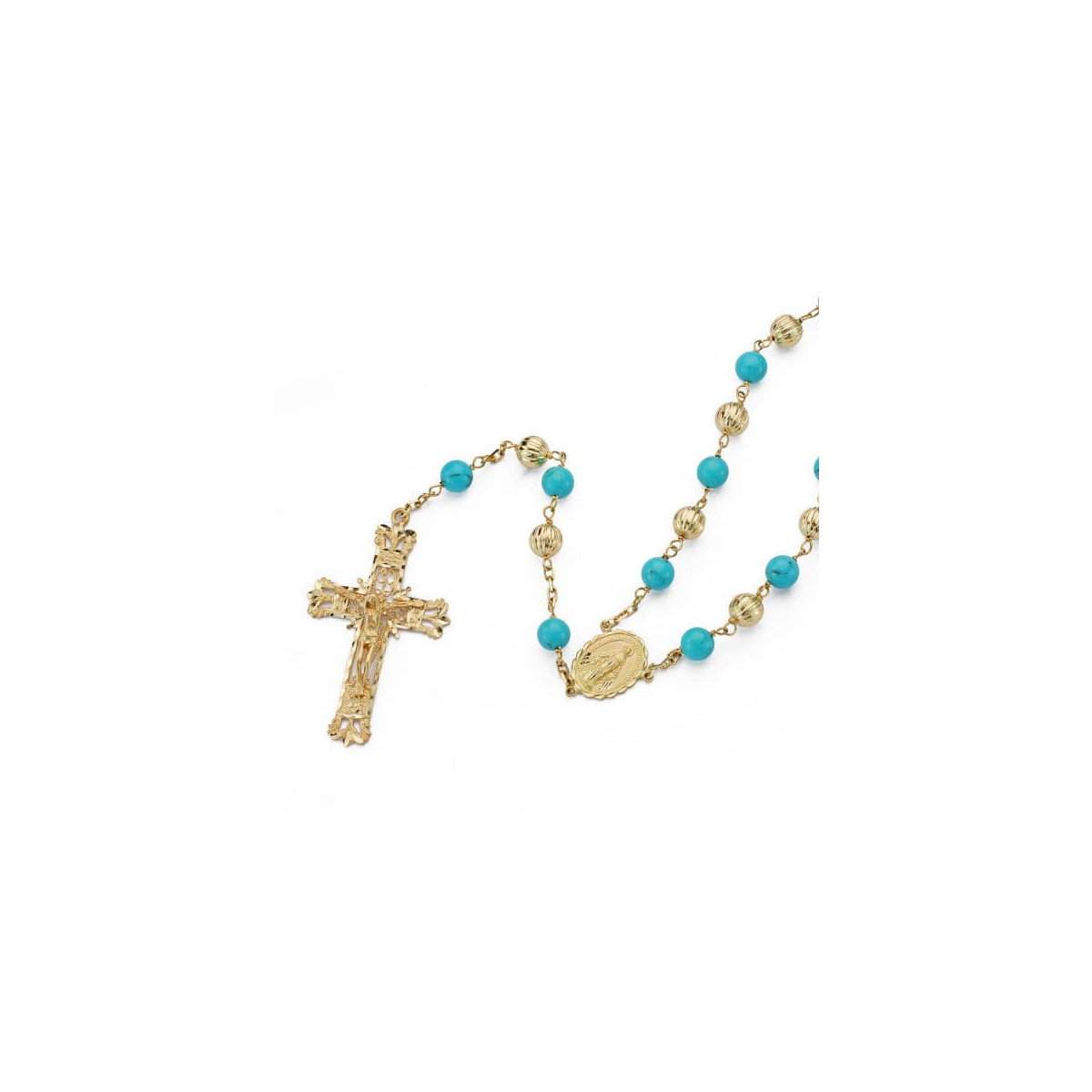 18K ROSARIO ORO AMARILLO BOLAS Y TURQUESAS ORO AMARILLO. 60CM
