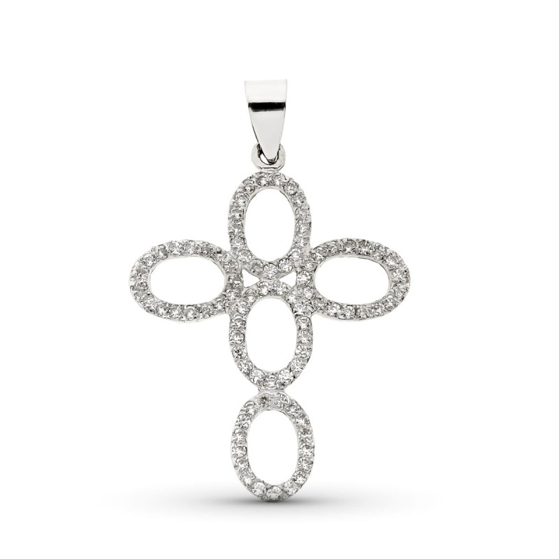 18K CRUZ ORO BLANCO CON CIRCONITA 35X26 MM