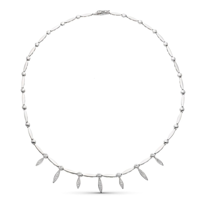 18K GARGANTILLA ORO BLANCO Y CIRCONTAS