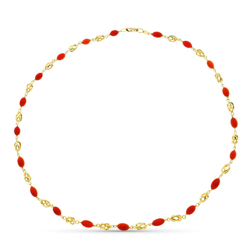 18K GARGANTILLA ORO AMARILLO JAULA CORAL FINO CERDEÑA 8X5 MM 50CM