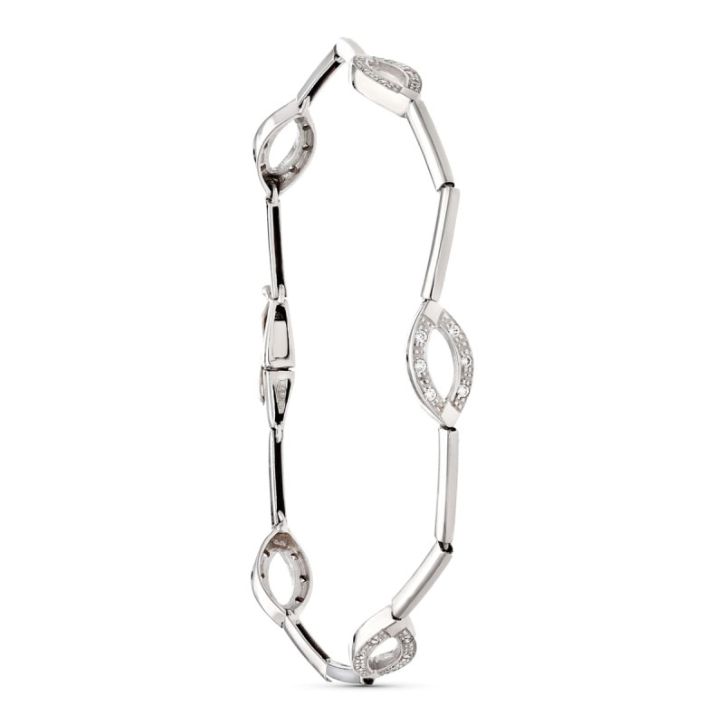 18K PULSERA ORO BLANCO BARRAS Y OVALOS CON CIRCONITA 19.5CM